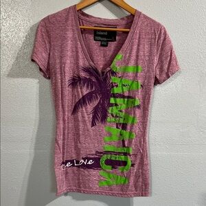 Women's Pink Graphic V-Neck Top Jamaica one love L long short sleeve tee tshirt